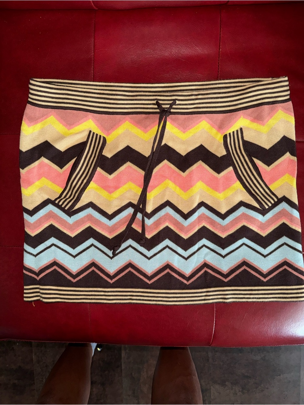 Missoni Chevron Knit Mini Skirt in Pink, Yellow, Blue & Brown